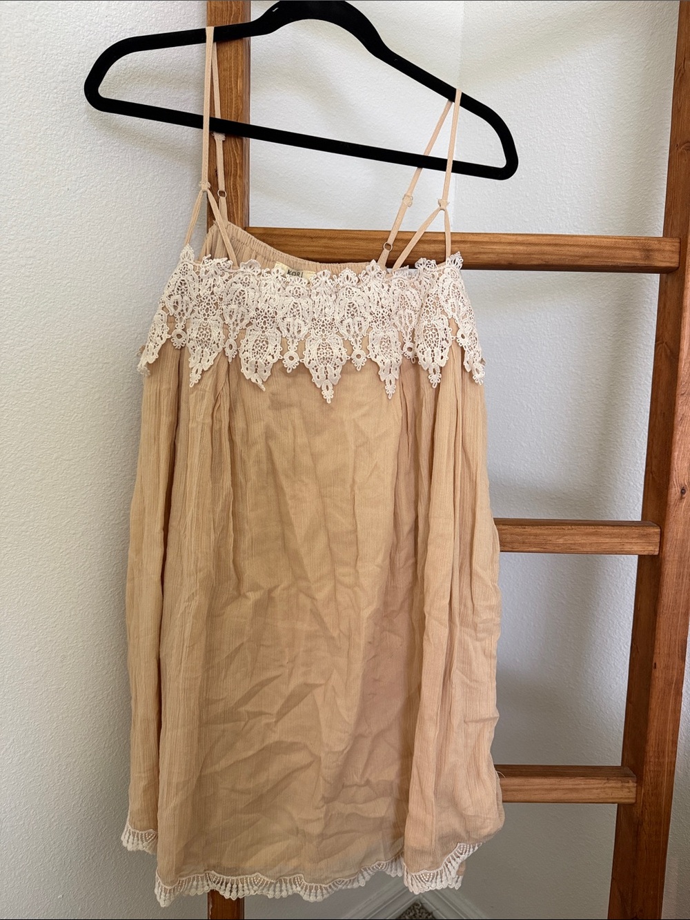 Delicate Cream Lace-Trim Cami Dress